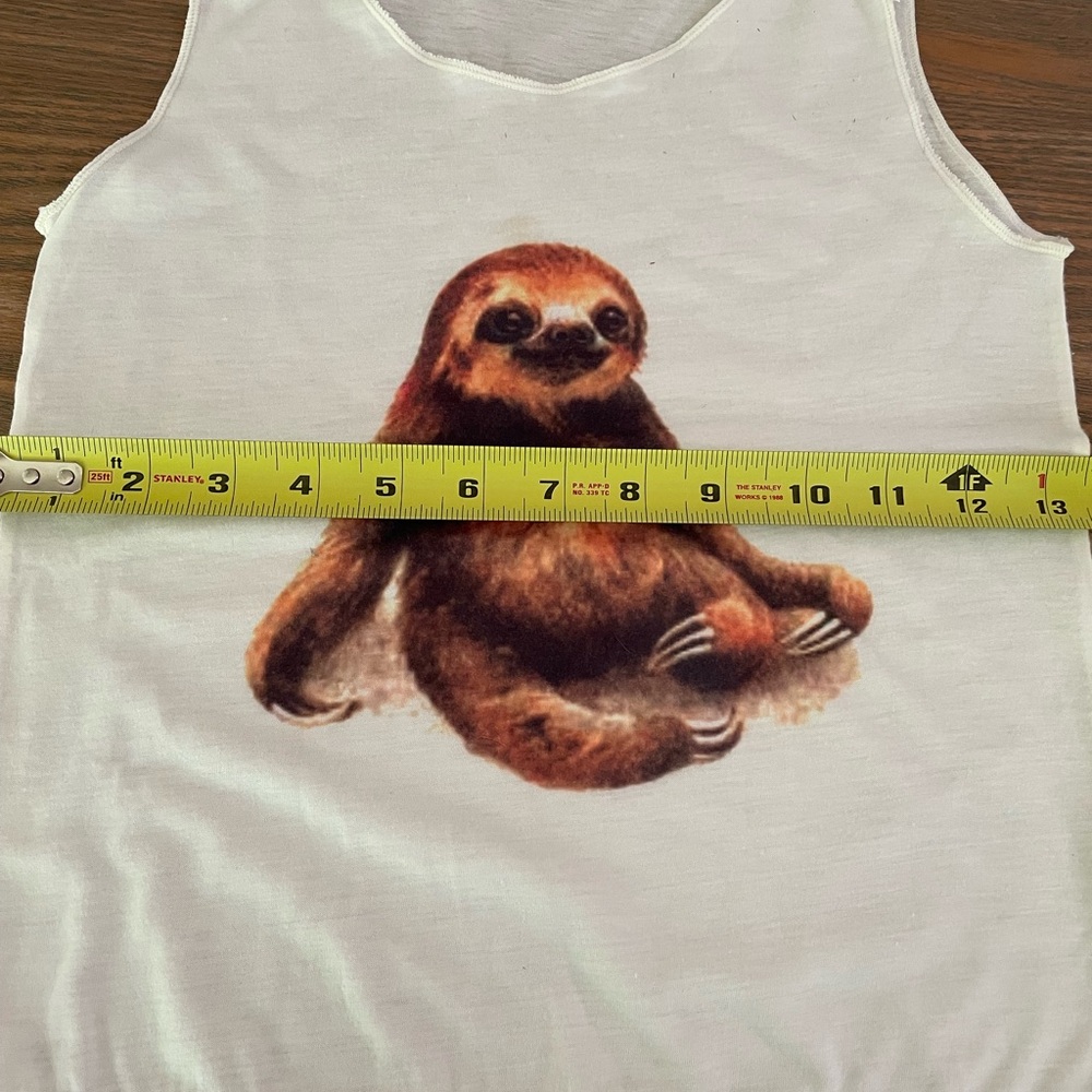 White Tank Top with Sloth Print